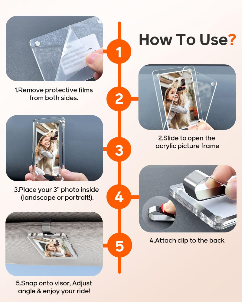 ESVNE 2Pcs Car Picture Holder for Visor Magnetic Picture Frame for 3 Inch Photos  Car Sun Visor Photo Holder with Strong Acrylic Magnet  Personalized Car Accessories with Clips for Easy Display - Image 5